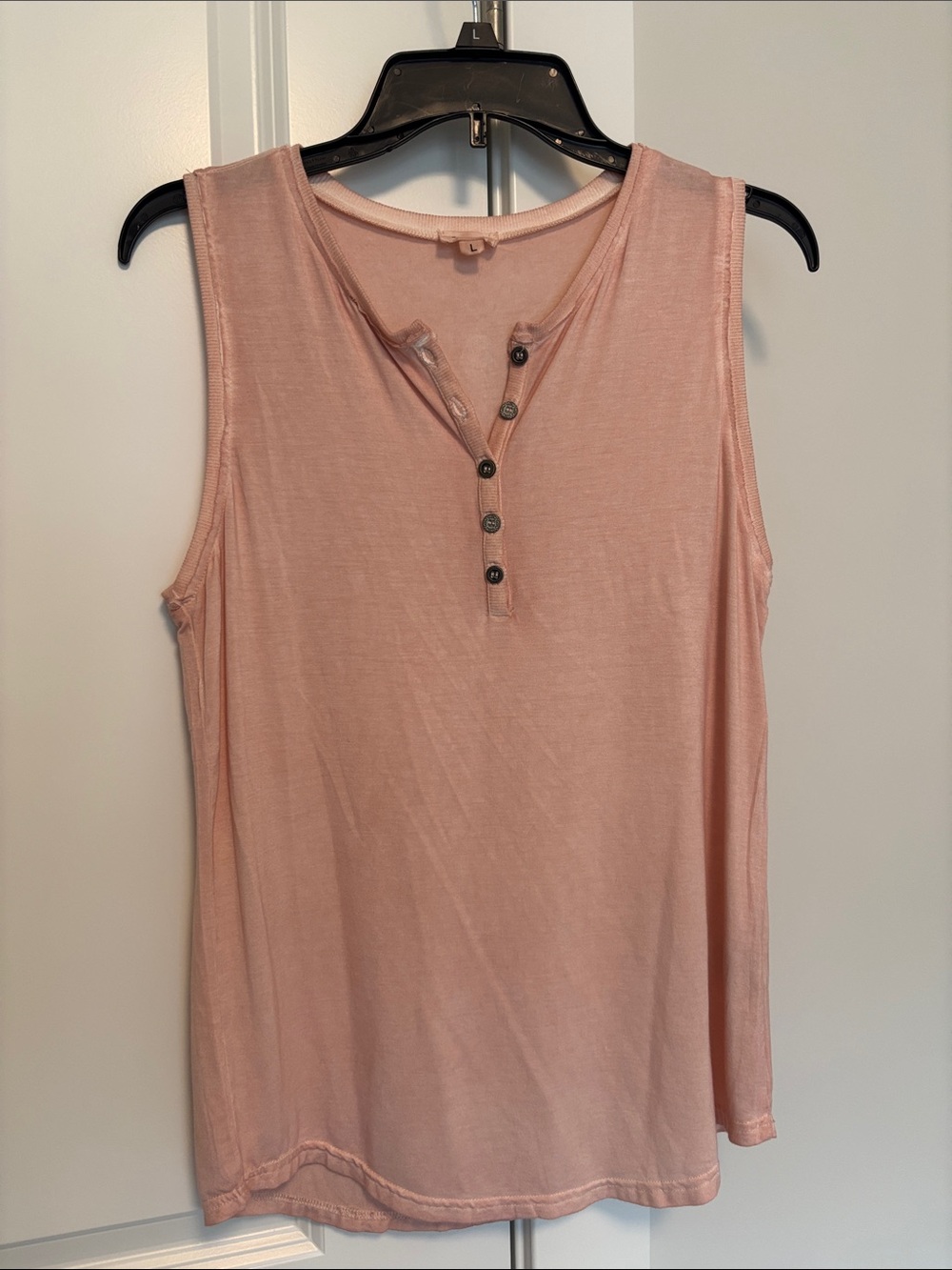 POL Sleeveless Henley Tank Top - Blush Pink